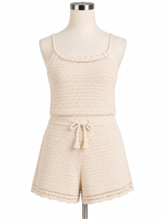 Universal Thread Pants - Universal Thread Cream Crochet Knit Romper Size Medium 100% Cotton Boho Summer